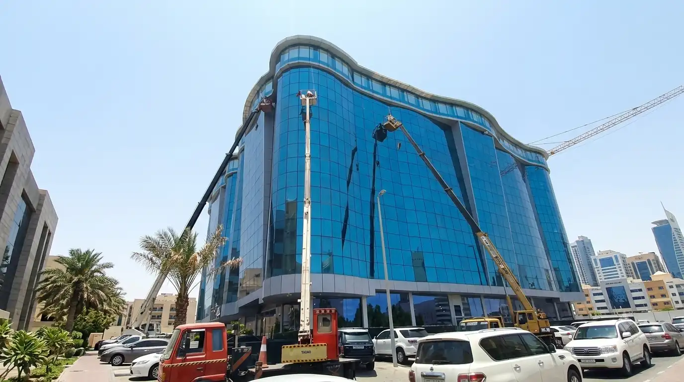 تنظيف واجهة زجاجية لمبنى
